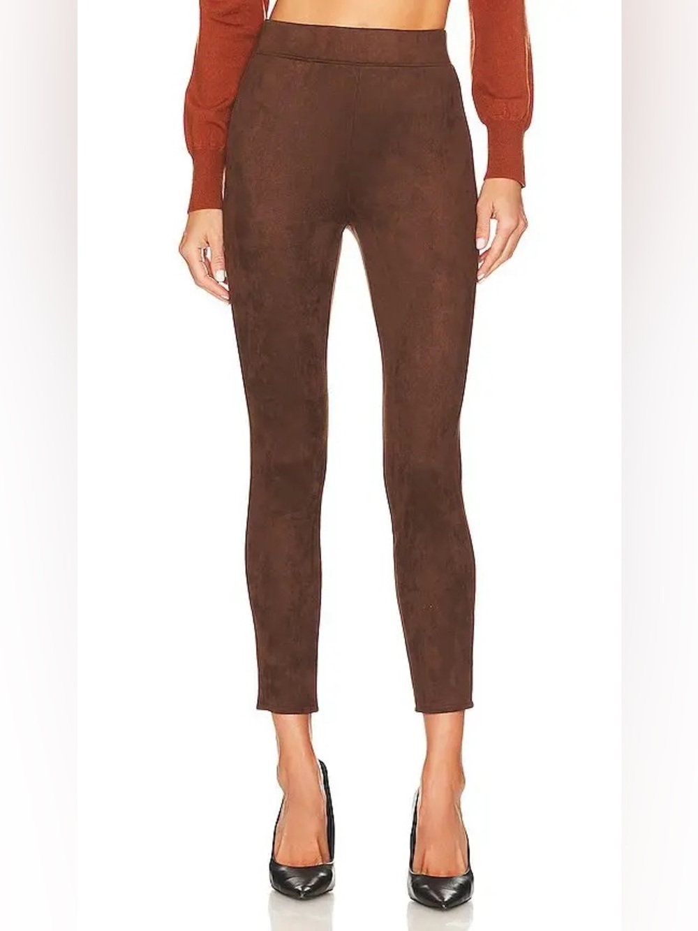 L'AGENCE Nini Faux Suede High Rise Crop Pull On Pants Espresso Brown Large EUC